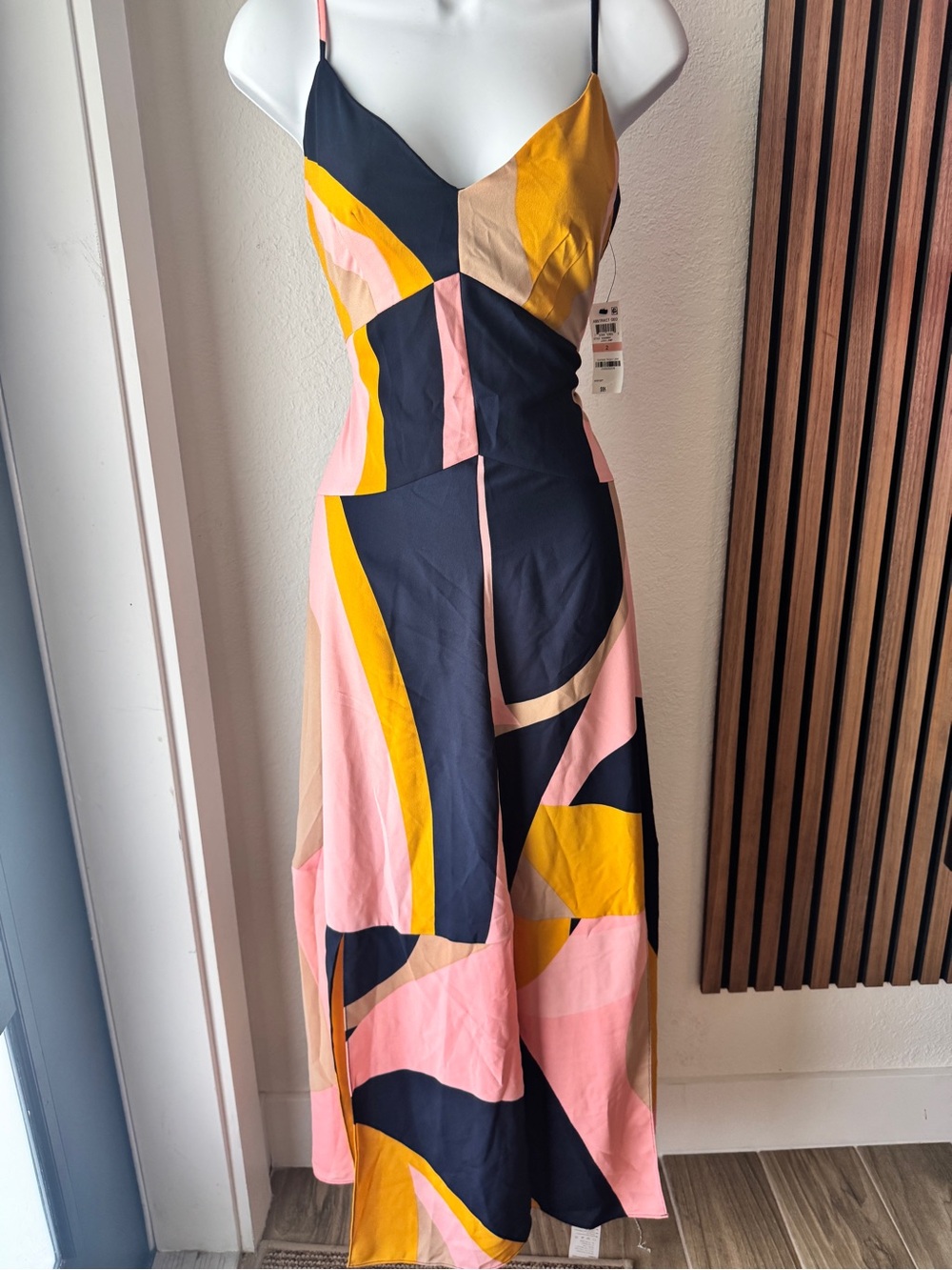 Bar III Navy, Pink & Mustard Geometric Maxi Dress